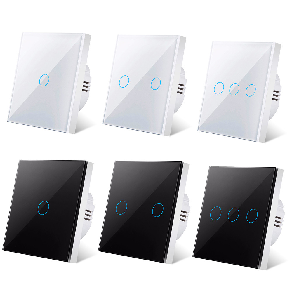 European AC100-240V Tempered Black White Crystal Glass Touch Switch Panel Wall Light Sensor Button 1