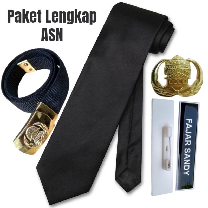 Paket Lengkap Nametag ASN (Ikat Pinggang, Dasi, Nametag Dan Pin Korpri)