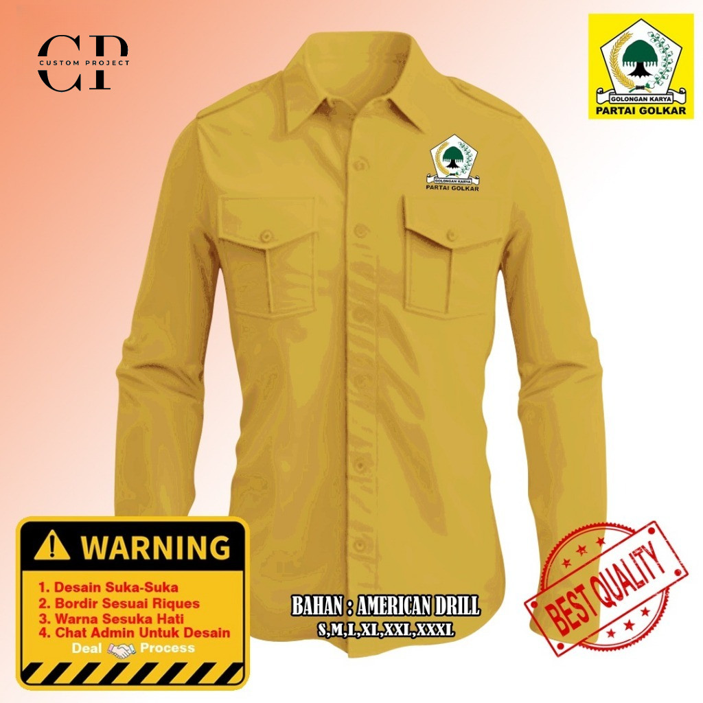 KEMEJA PARTAI GOLKAR TANGAN PANJANG / KEMEJA PDL PARTAI GOLKAR CUSTOM BORDIR / KEMEJA KERJA PARTAI G