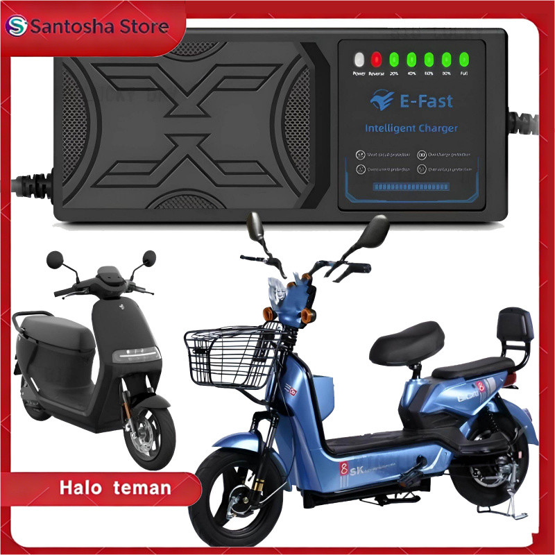 CHARGER ADAPTOR MOTOR LISTRIK 48V & 72V 20AH HARGA TERJANGKAU   Indikator 7 LED  Fitur Mati Otomatis