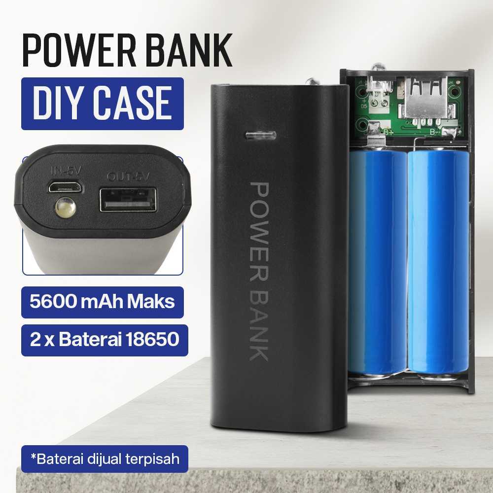 DIY Power Bank Case 2 Slot 18650 Flat Top 5600mAh / Casing Powerbank Rakitan USB Output 1.5A / DIY P