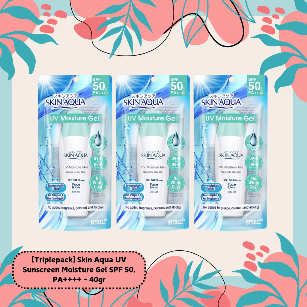 [Triplepack] Skin Aqua UV Sunscreen Moisture Gel SPF 50, PA++++ - 40gr Tutup Hijau