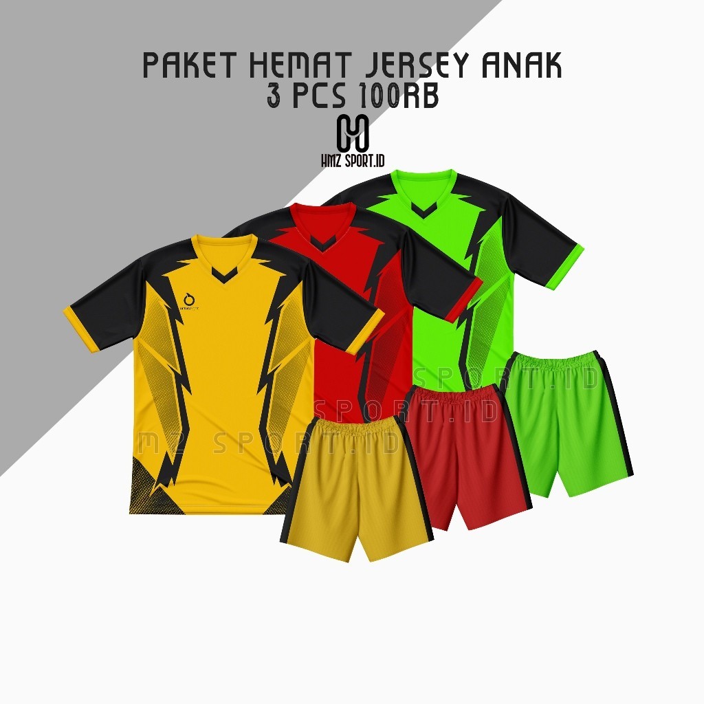 3 PCS 100 RB paket hemat setelan jersey anak terbaru sd smp promo bola futsal volly badminton