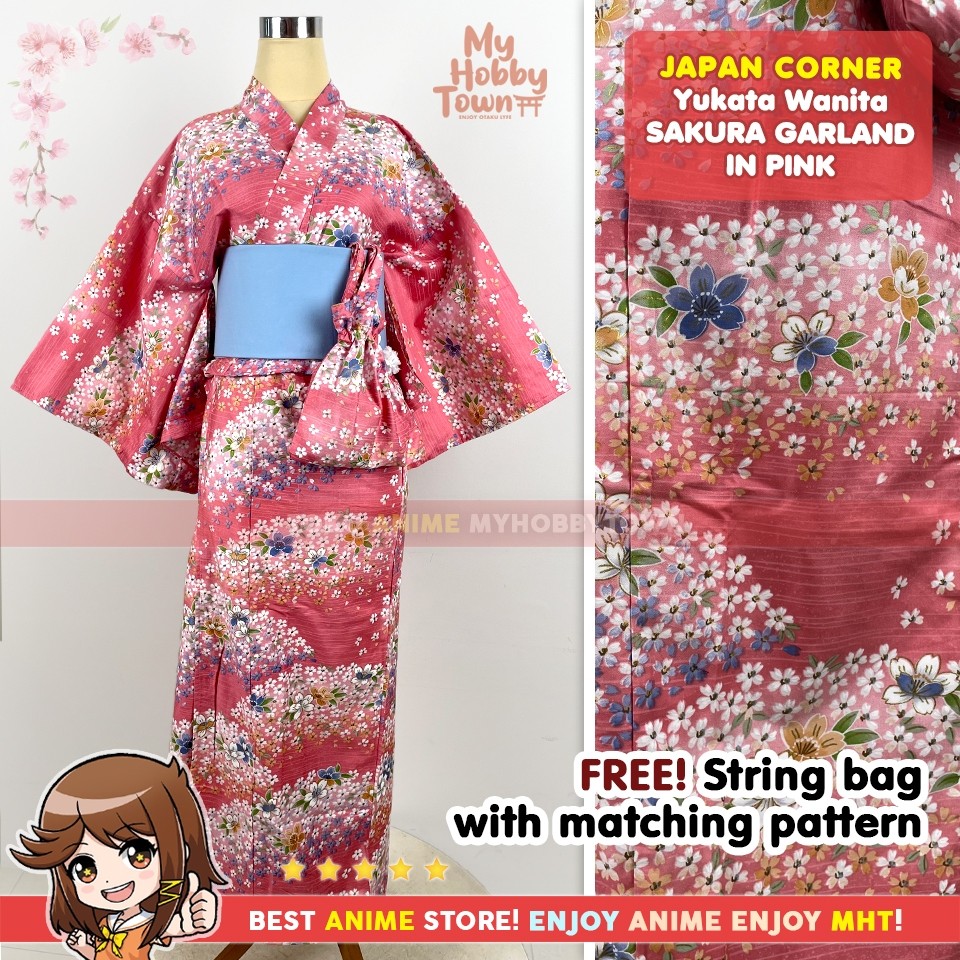 Yukata Kimono Wanita : Sakura Garland In Pink - Baju Jepang