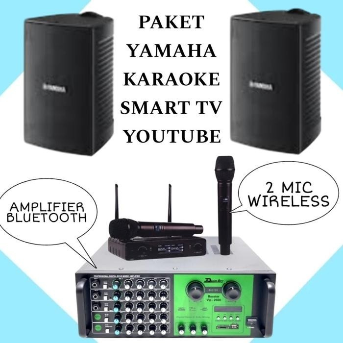 Paket Karaoke Yamaha VS 6, Amplifier Karaoke Smart Tv Youtube, 2 Mic Wireless