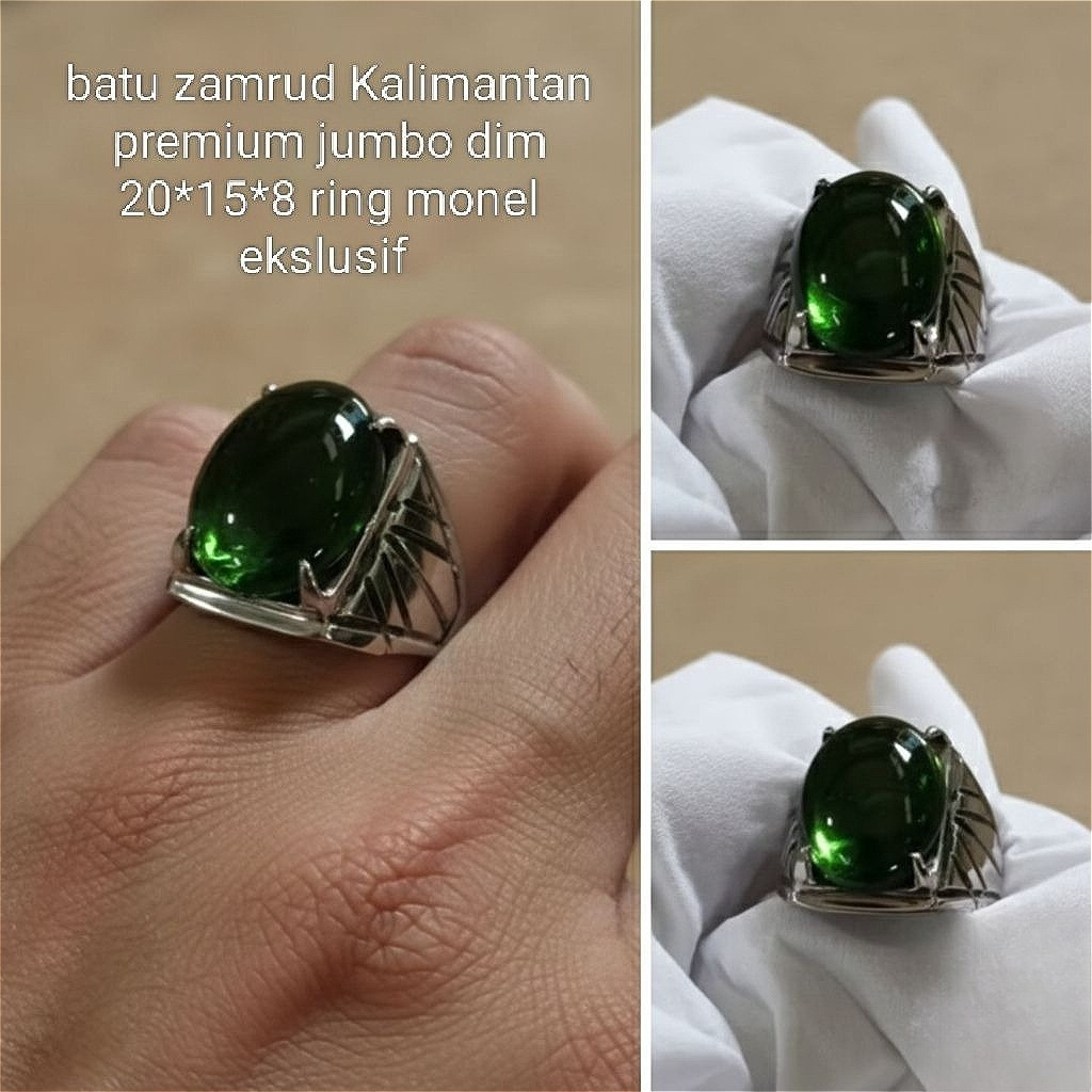 cincin batu jamrud Kalimantan kilau hijau mewah dan elegan dim jumbo ring monel