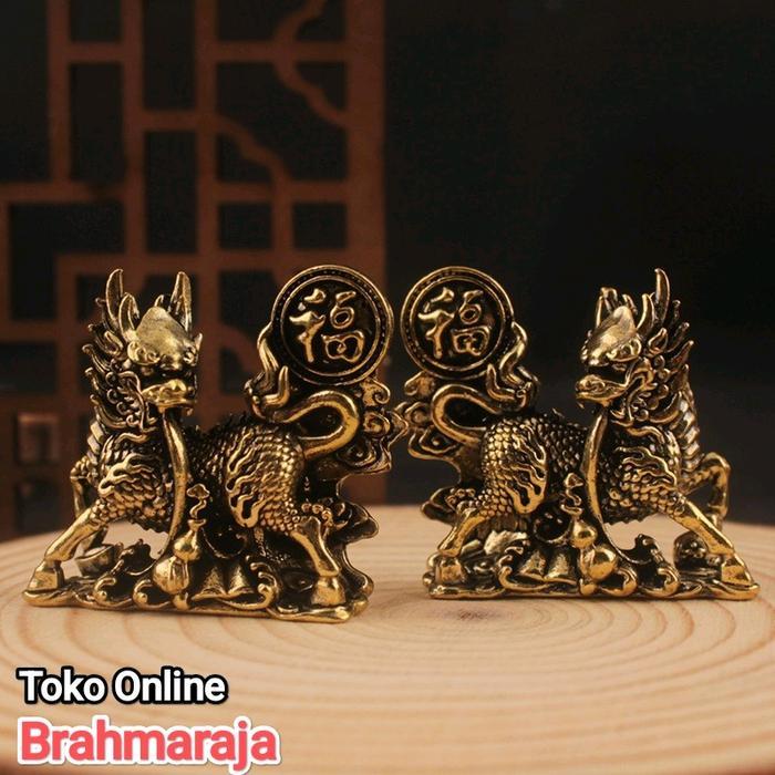 Sepasang Patung Kilin Qi Lin Keberuntungan Bahan Dari Logam Kuningan