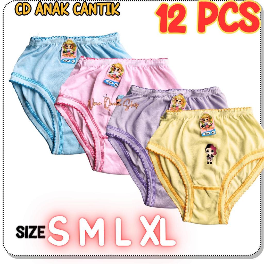 12 PCS CD ANAK CEWEK CELANA DALAM ANAK PERMPUAN CD ANAK POLOS LUCU NYAMAN