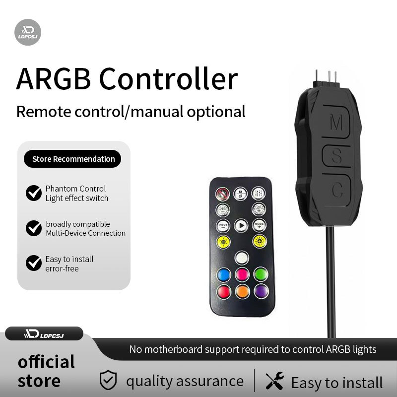 LDPCSJARGBController 5V 3pin To SATA Power Supply Mini RGB Controller 3PIN Hub For Computer Cpu Case
