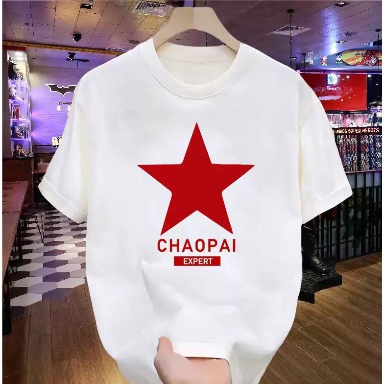 COD Pria trendy Kaos Kaos Katun Lembut Five-Star Red Outlets, Kaos Pria Lengan Pendek Musim Panas de