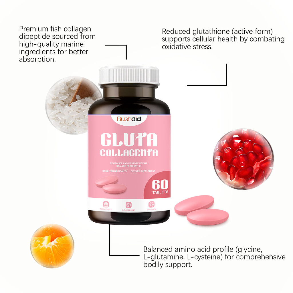 Tablet Glutathione Kolagen - Glutathione + Kolagen, Kulit Bersinar, Kekebalan, Usus Sehat, 60 Tablet