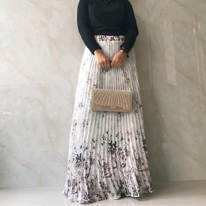 Rok Plisket Motif Ceruty babydoll by Amerta Hijab skirt ceruti babydoll pinggang full Karet - androk
