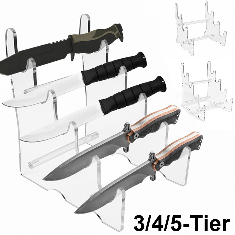 345Tier Tactical Knife Stand Acrylic Pocket Knives Holder Transparent Fixed Blade Knife Support for 