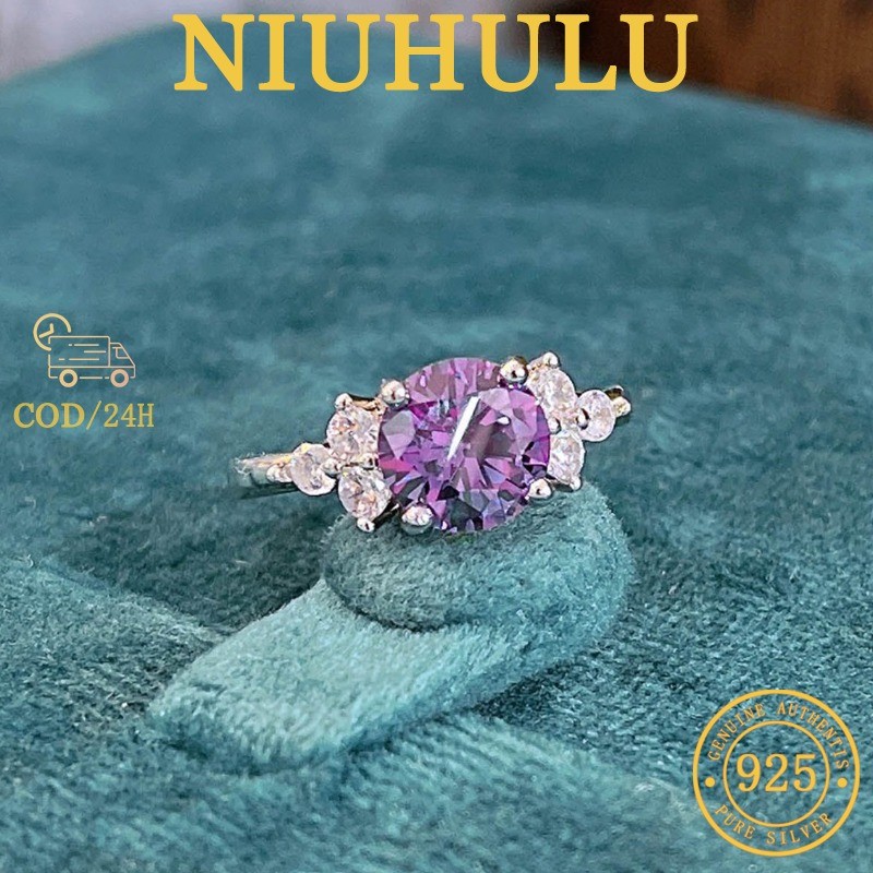 Cincin Berlian Wanita Lapis Platinum PT950 Amethyst 8mm