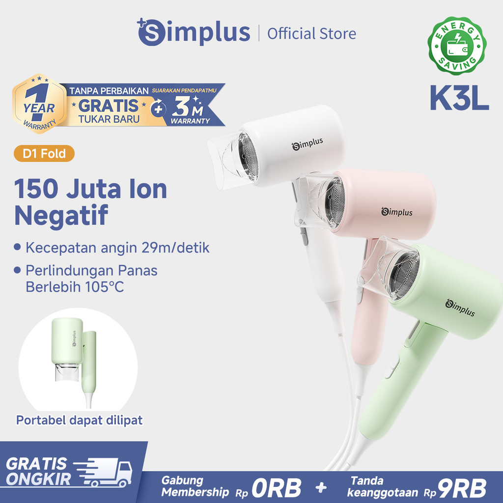 Simplus Hair Dryer 800W Foldable Pengering Rambut Dapat Dilipat Perawatan Ion Negatif 3 Tingkat Suhu
