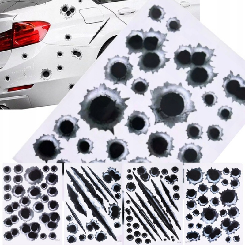 Stiker Mobil Lubang Peluru 3D yang Dipersonalisasi, Stiker Kreatif untuk Bumper Samping Mobil, Lucu,