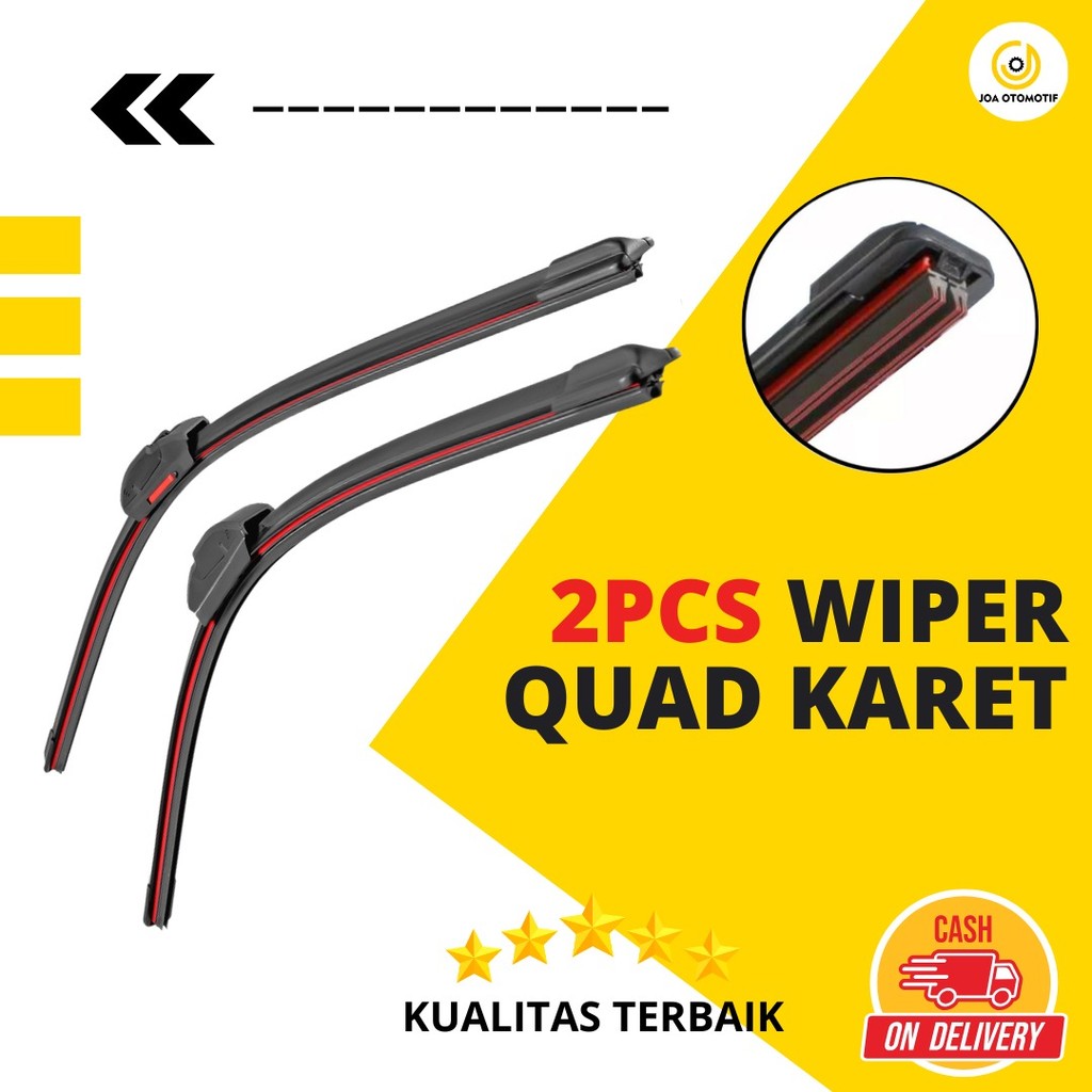 Wiper Quad Blade 4 Lapis Karet Frameless Universal Untuk Semua Tipe Mobil 1 Set Kiri dan Kanan Tanpa