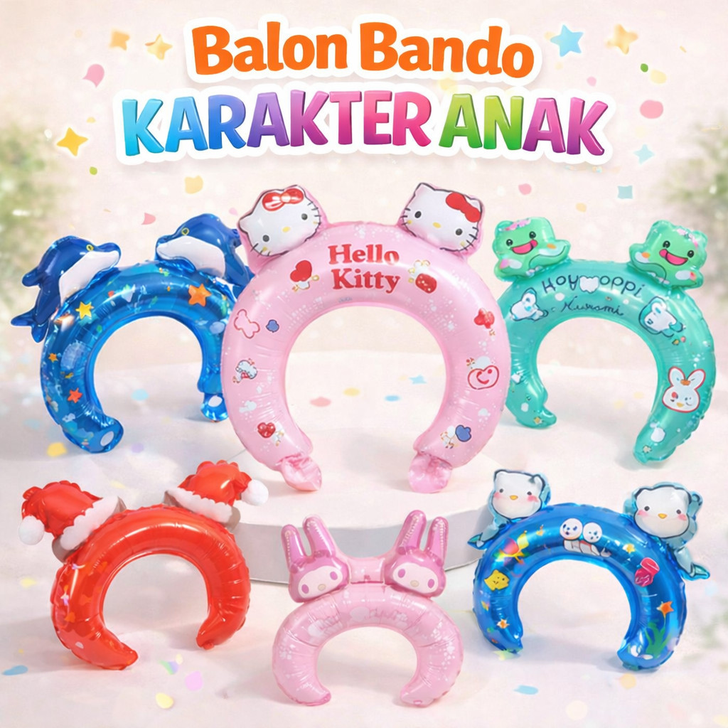 Bando Balon Karakter Kartun Anak / Topi Ulang Tahun Anak Pernik Pesta Ultah Balon Foil Animal