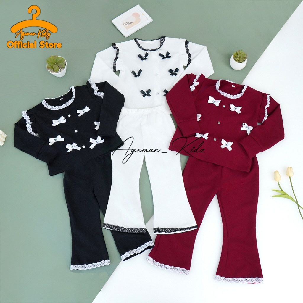 LELYSHOP Cardigan Anak Perempuan Setelan Popy Cardigan Anak Perempuan Motif Pita Usia 1-11 Tahun