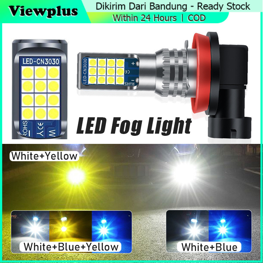 Fog Lamp Mobil Led Lampu Kabut Super Terang H11 12-36V 3 Warna Putih + Kuning + Biru / Bohlam Lampu 