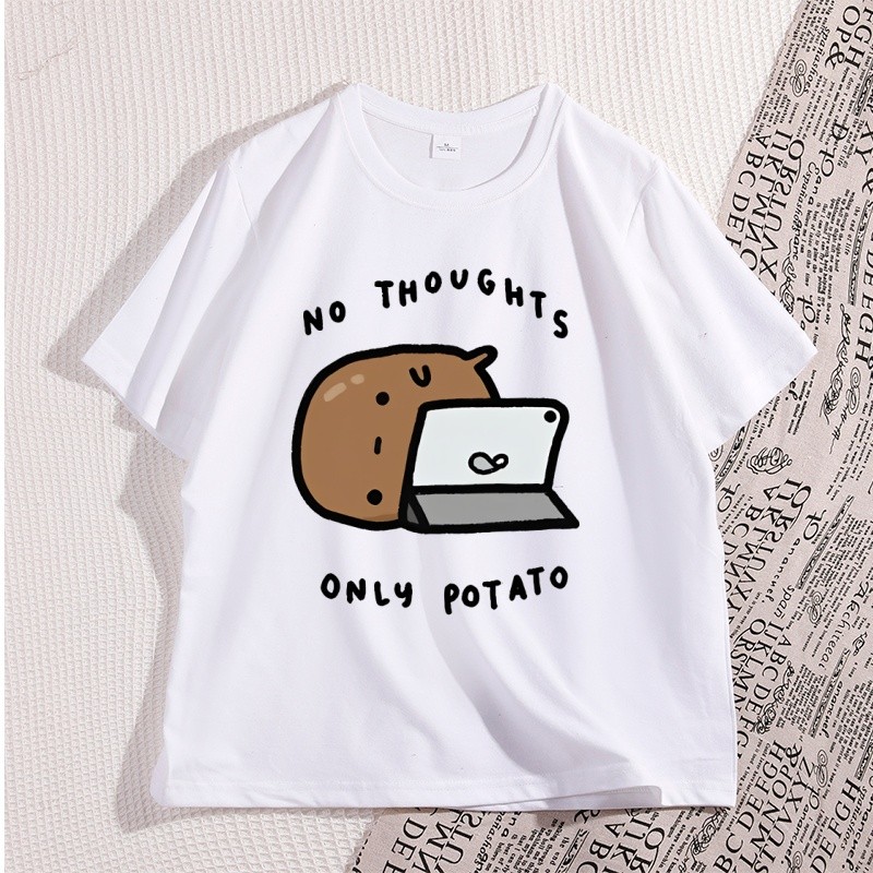 No Thoughts Only Potato Graphic T Shirts Men Women Casual Crewneck Tshirt Men's Short Sleeve Tees Un