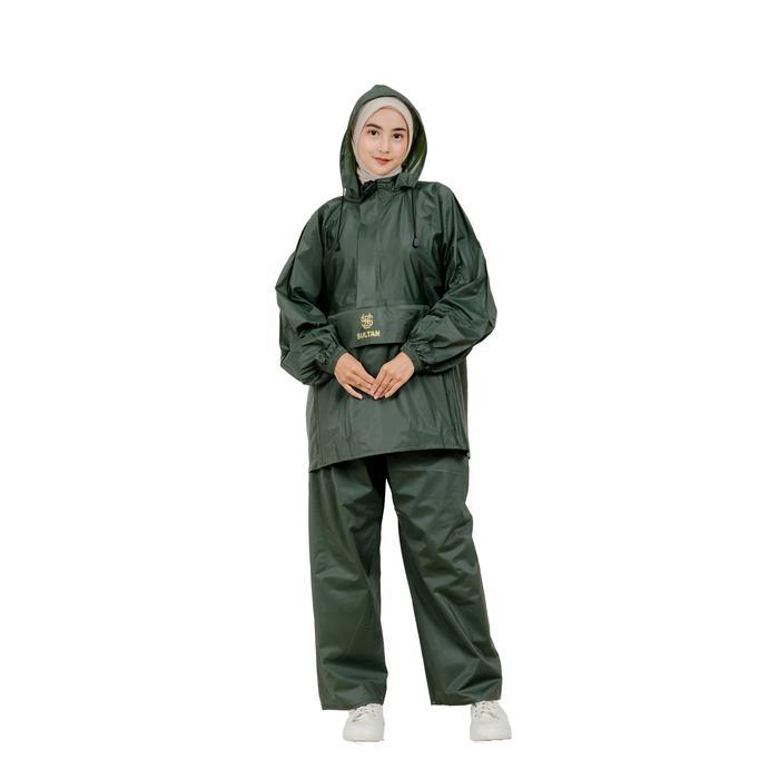 SULTAN Jas Hujan Model Kanguru Dewasa ARMY Jaket dan Celana Pria Wanita Bahan PVC Super Anti Rembes 