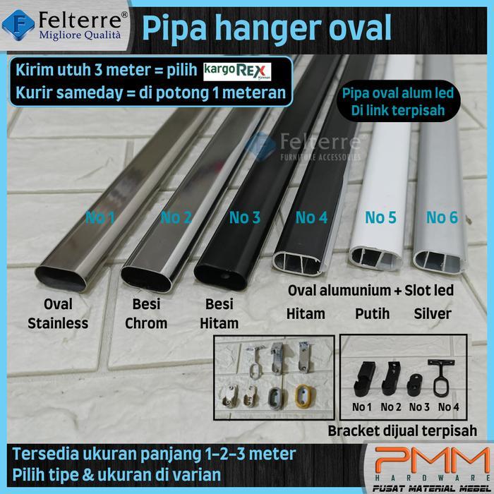 PIPA GANTUNGAN STAINLESS OVAL FELTERRE 3 METER* HANGER PIPA OVAL SS - besi hitam 3mtr