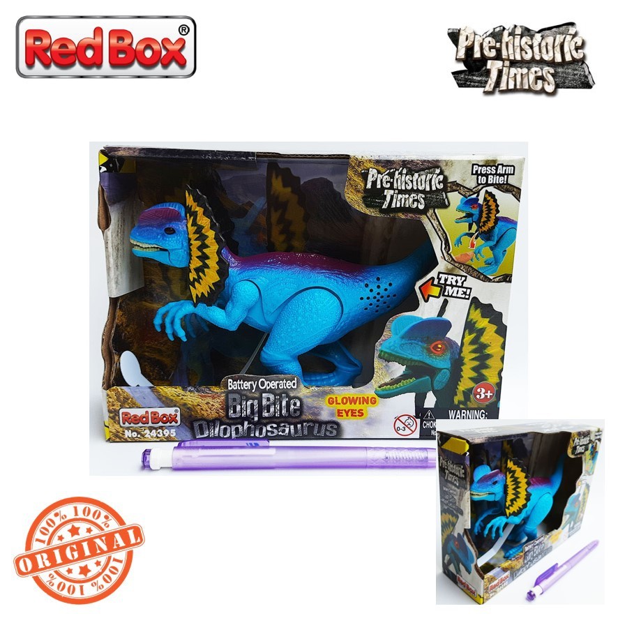 MAGELJAYA Red Box Toy Pre-Historic Times Big Bite Dilophosaurus 24395 RedBox Dinosaur Battery Operat