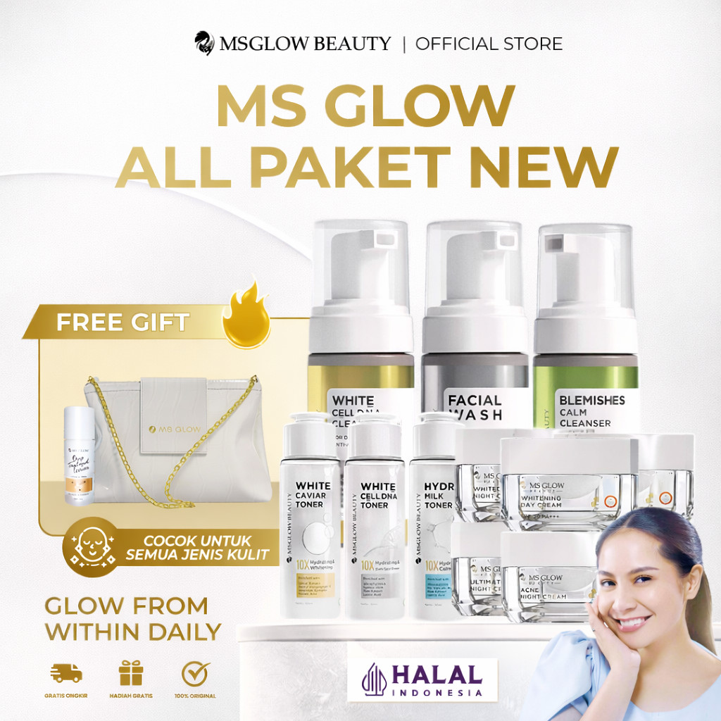 MS GLOW PAKET WAJAH LENGKAP NEW SERIES SKINCARE WHITENING - ACNE - LUMINOUS - DNA ORIGINAL