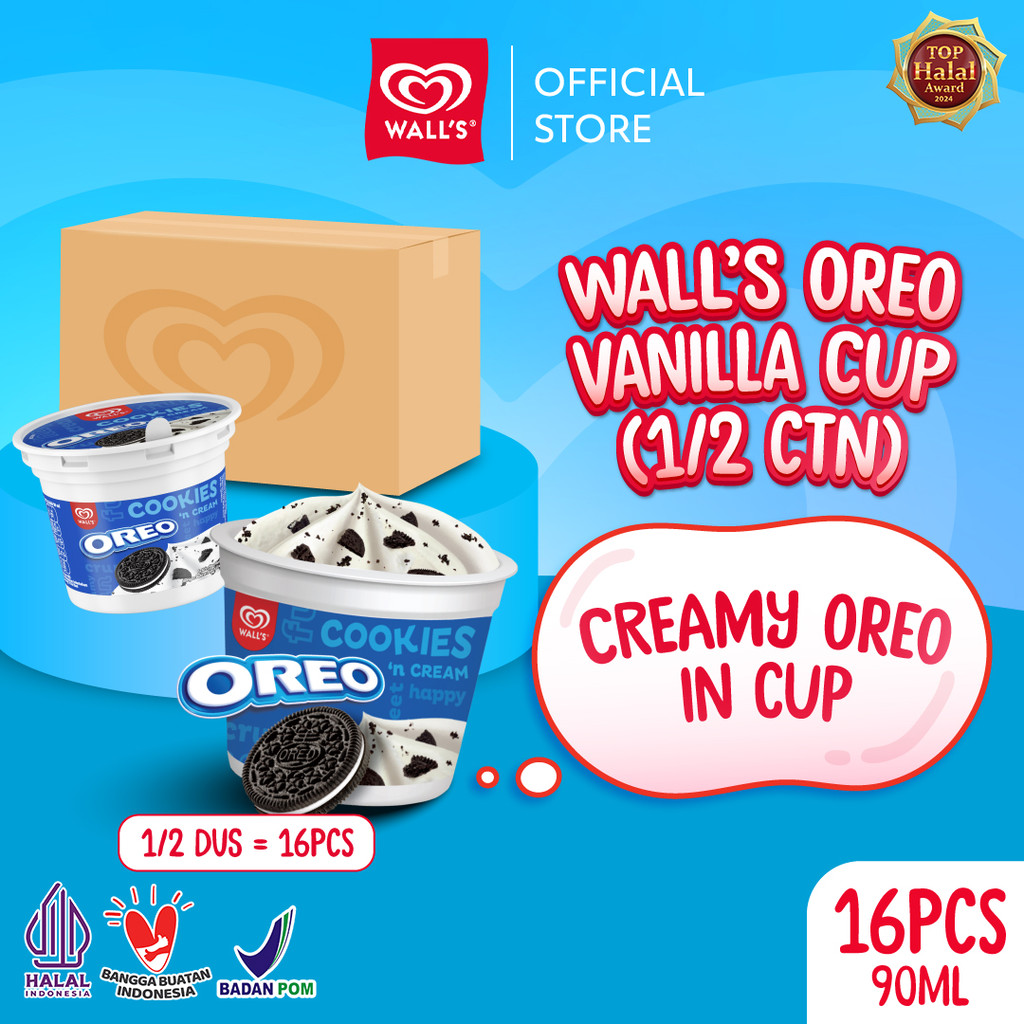 Wall's Oreo Vanilla Cup 1/2 Carton - Es Krim/ Ice Cream