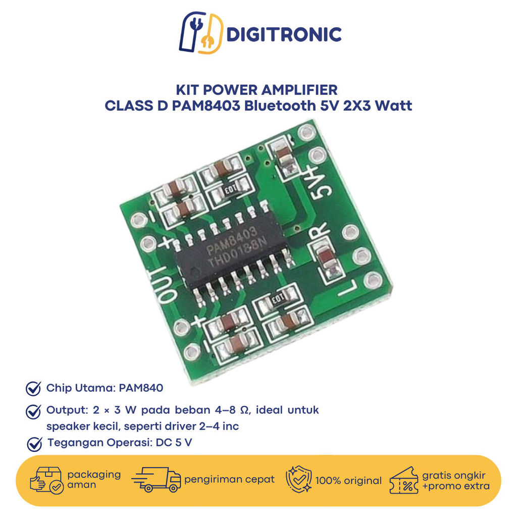 KIT POWER AMPLIFIER  CLASS D PAM8403 Bluetooth 5V 2X3 Watt