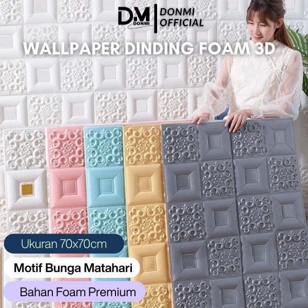Donmi Wallpaper Dinding Motif Bunga Matahari 70x77 cm | Stiker Wallpaper Sunflower 3D Timbul Anti Le