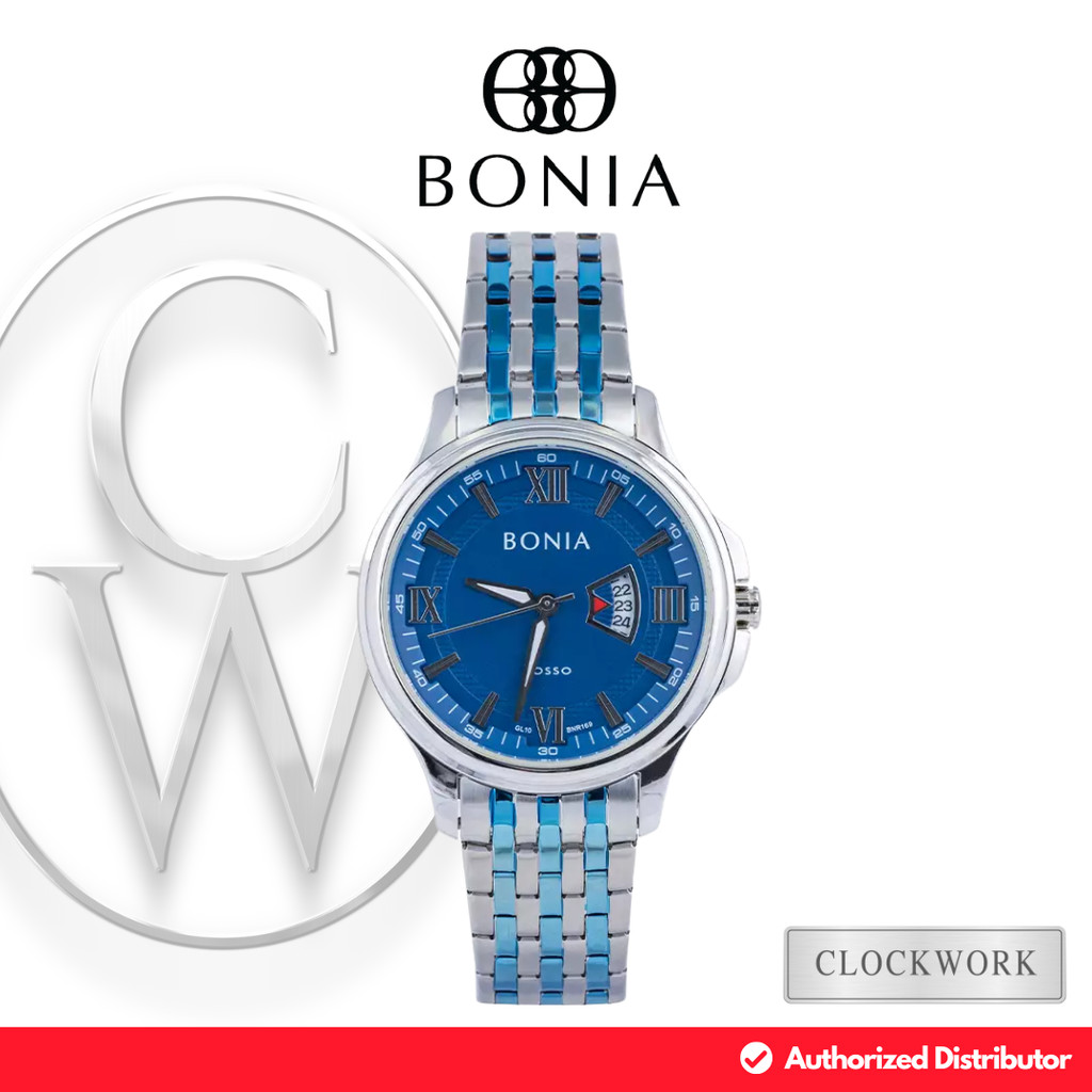 Jam Tangan Wanita Bonia Rosso BNR169-2183 Rantai Classic Formal Silver Kombinasi Biru Dial Biru