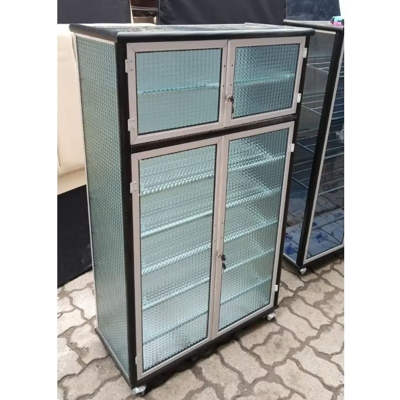 Lemari / Rak sepatu sandal Kaca 7 susun THB + Roda