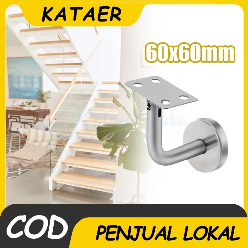 Stainless Steel Handrail Bracket 60mm Penyangga Pegangan Tangga Tembok dengan Kepala Datar untuk Sta