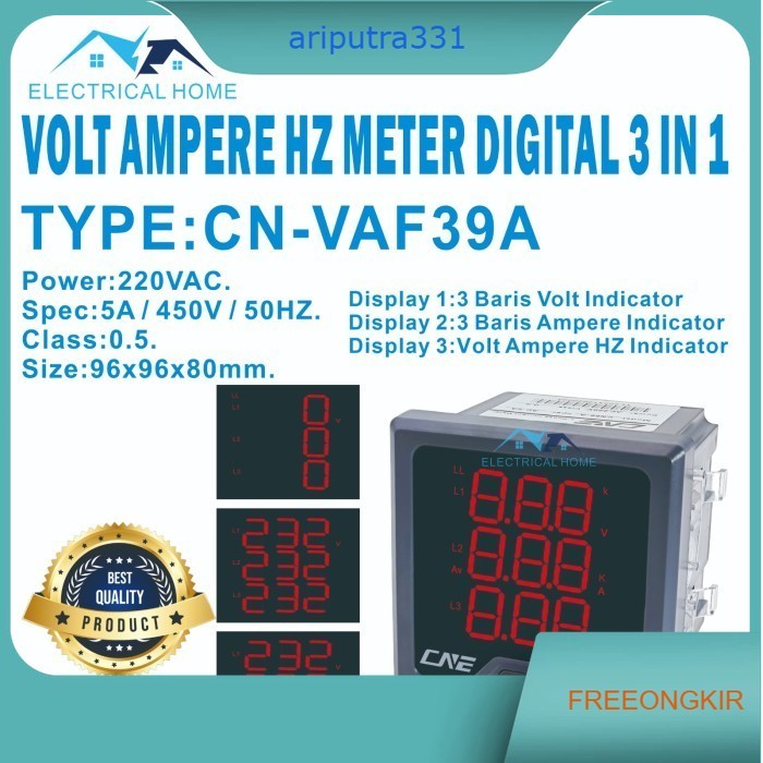 Volt / Ampere / HZ Multi Meter Digital 96x96mm 3 Phase Multi Meter