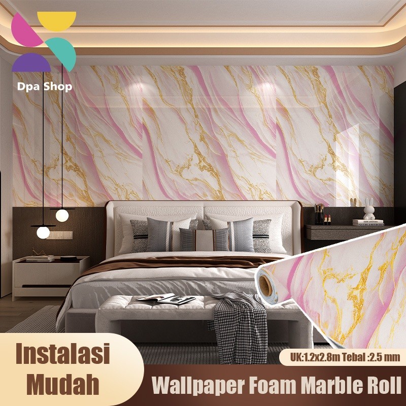 DIMSTORE Wallpaper Dinding Motif Vinyl Marble PET Foam Roll Sticker 1.2 x 2.8 Meter Tebal 2.5mm Wate