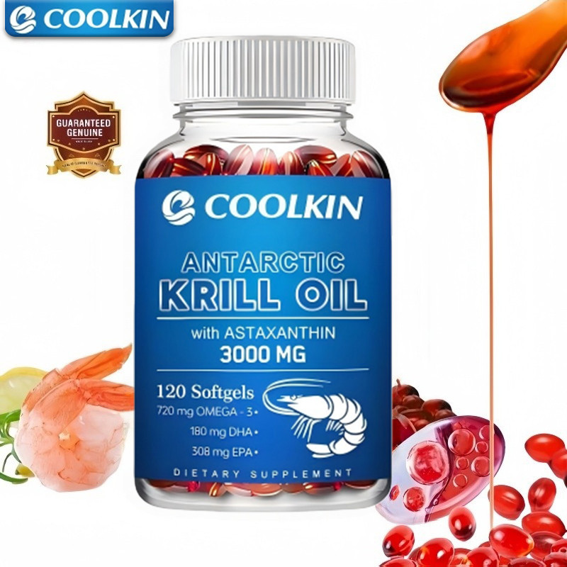 COOLKIN Antarctic Krill Oil Softgels With Astaxanthin 3000mg 120pcs Rich in 720 mg OMEGA - 3*180 mg 