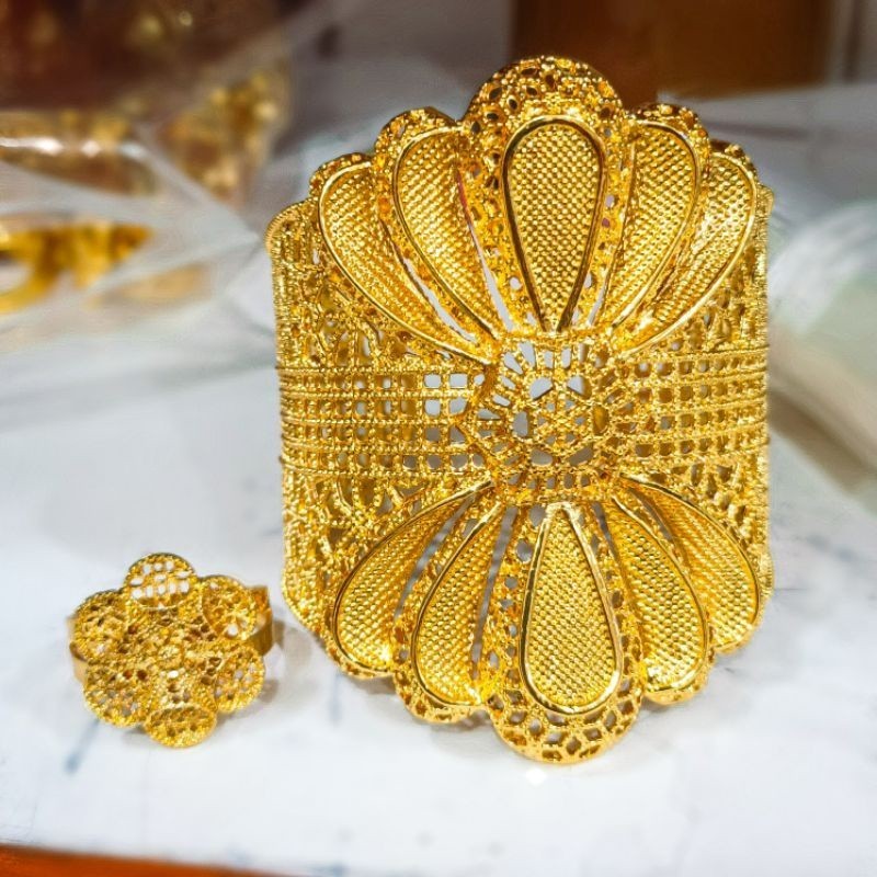 Gelang Kendari Free Cincin Dubai Perhiasan Wanita Motif Terbaru Dubai India Xuping Lapis Emas 24k Go