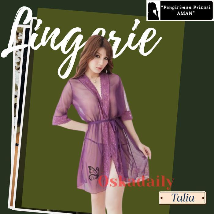 Oskadaily Lingerie Dres Transparant Sexy Baju Tidur Wanita Model Cantik Warna Ungu TALIA Mini Dress 
