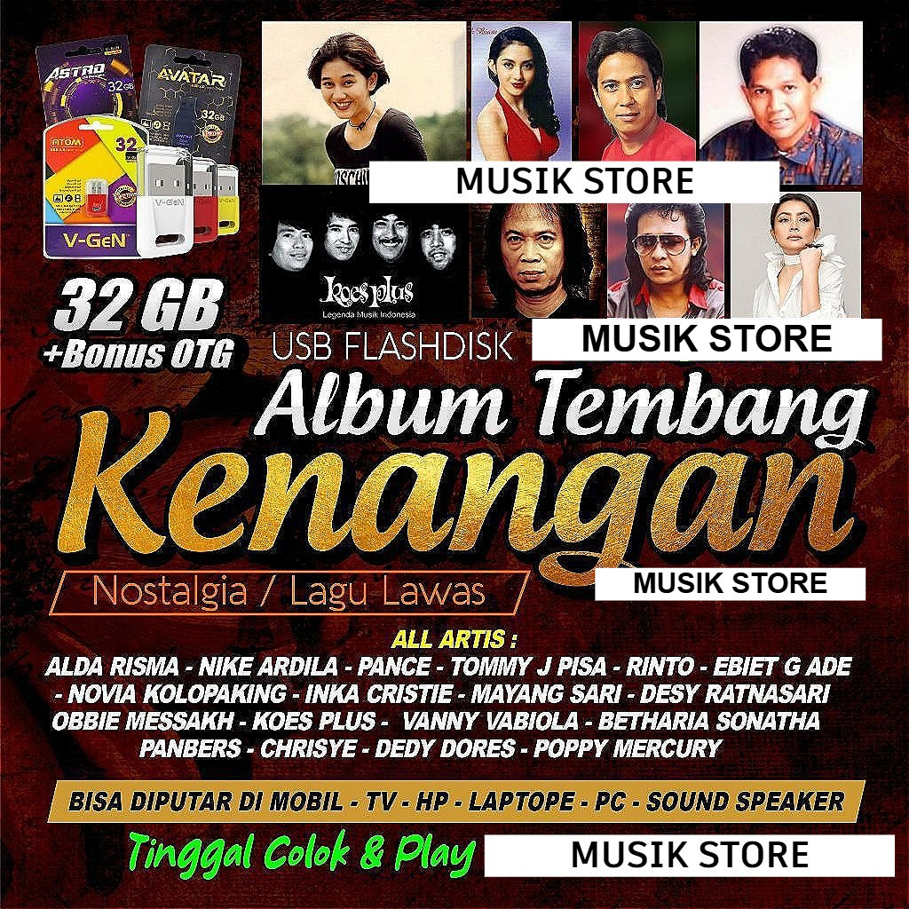 USB Flashdisk 32GB Lagu Tembang Kenangan & Nostalgia Indonesia 1950 (MP3/MP4) free 2 otg