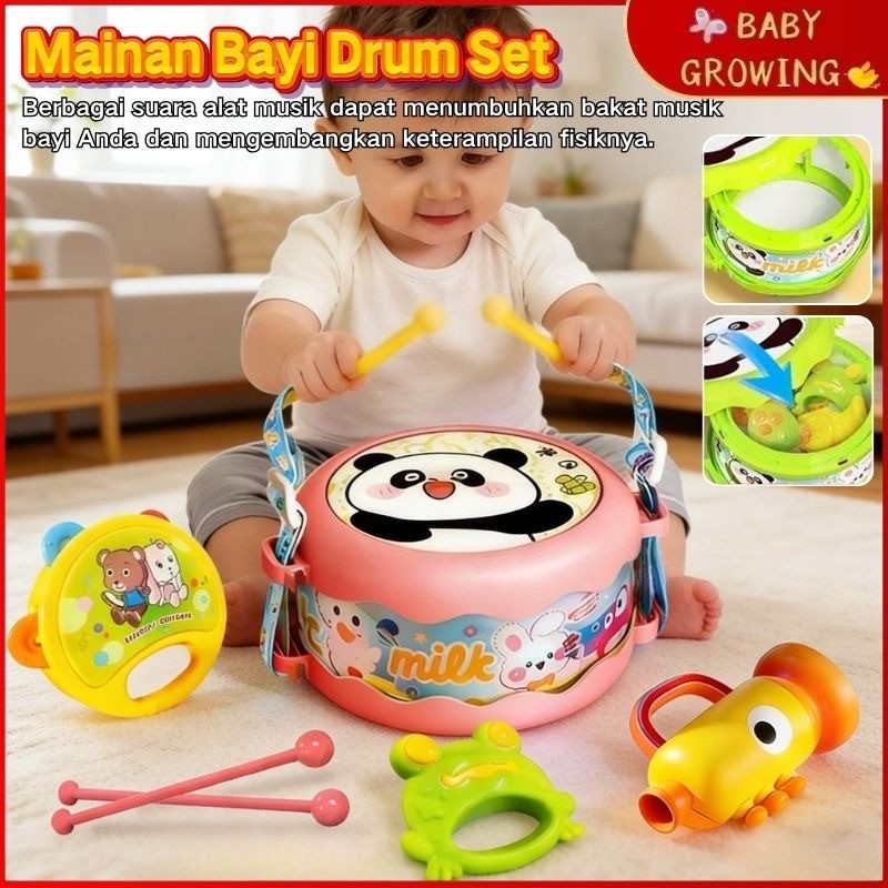 [Local Delivery] 5 Pcs Mainan Baby Drum Set Edukasi dan Stimulasi Dini Belira Drum Tepuk Tangan Tero