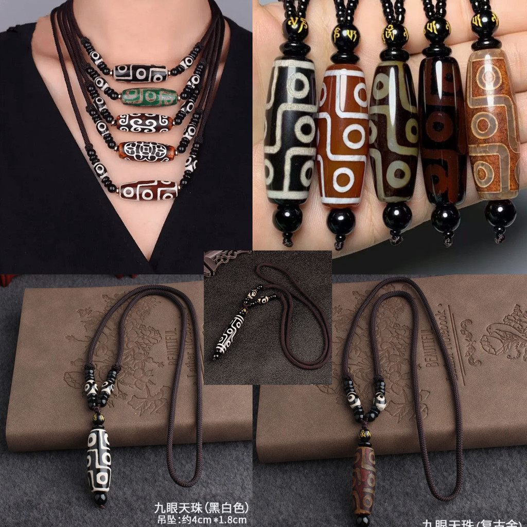 Kalung Liontin Manik Dzi Agate Tiga Mata Sembilan Mata Pria