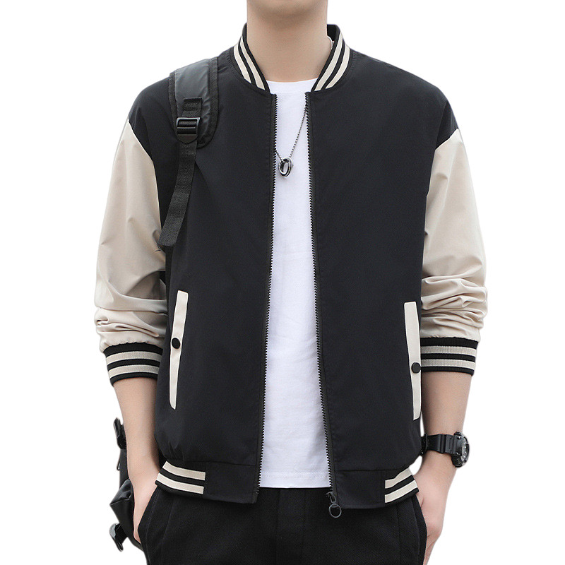 ST.LAB STUDIO Jaket Baseball Pria Ukuran Besar Kerah Tegak Lengan Panjang Kasual