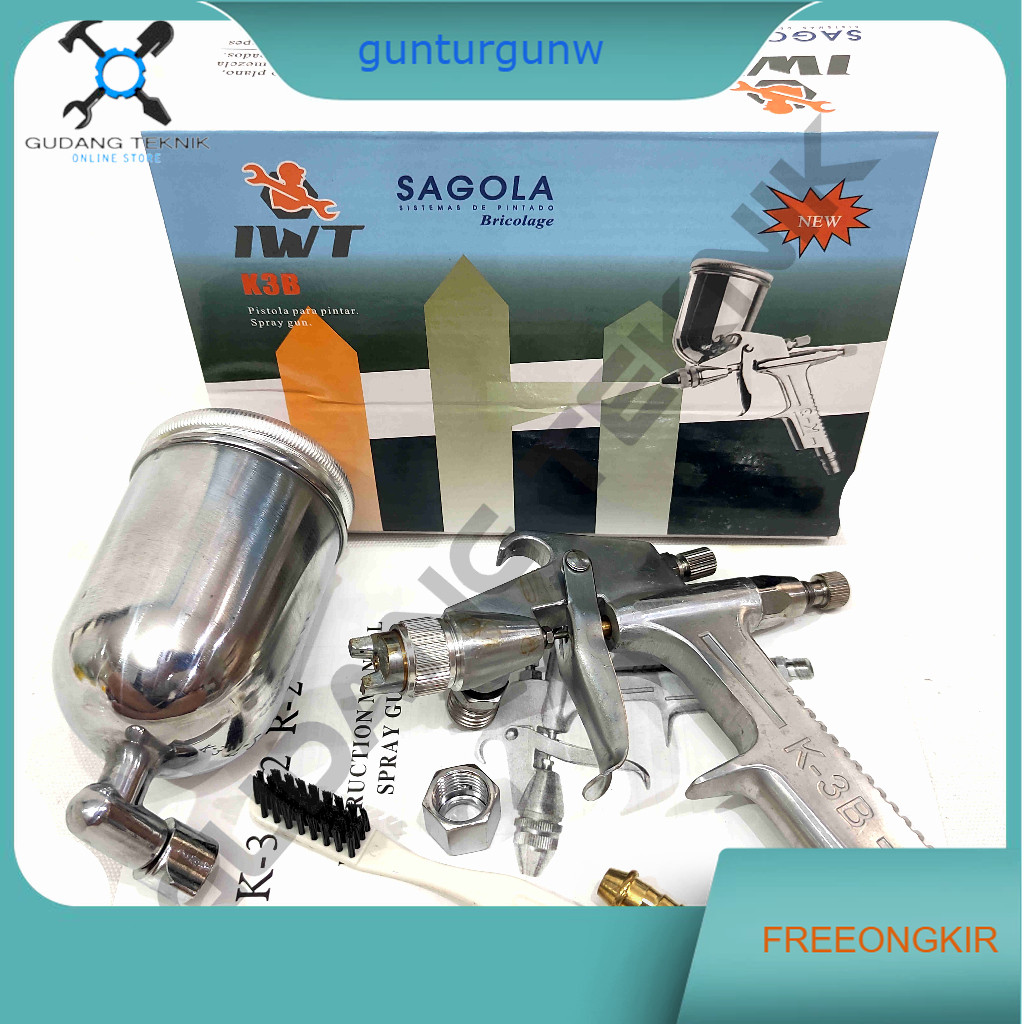 (IWT SAGOLA K3B) Spray Gun Tabung Atas 200cc K3B IWT SAGOLA / Alat Semprot Semprotan Cat Spraygun K-