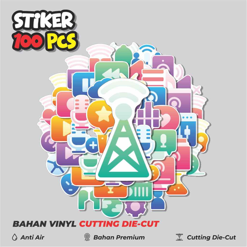 Terbaru 50 pcs Stiker Podcast Gradient Dekorasi Lucu Kreatif untuk Notebook, Skateboard, HP