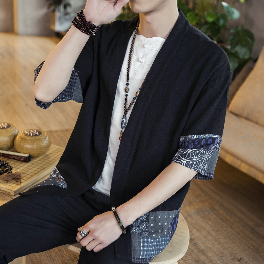 Jaket Katun Linen Gaya Kuno Hanfu Pria Baru