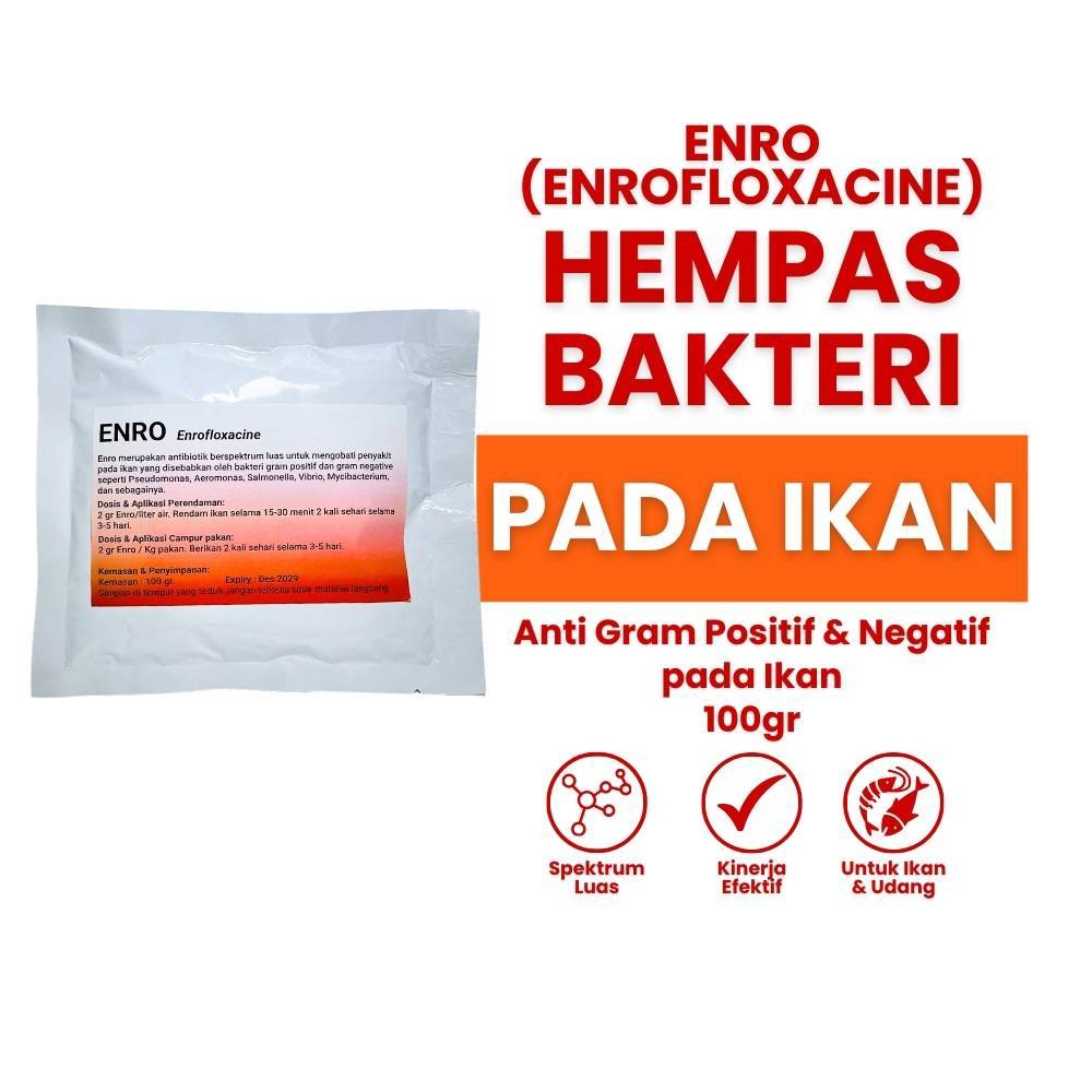 Enro 100 gram - Enrofloxacin 100 gram - Obat untuk Ikan Sakit Apapun