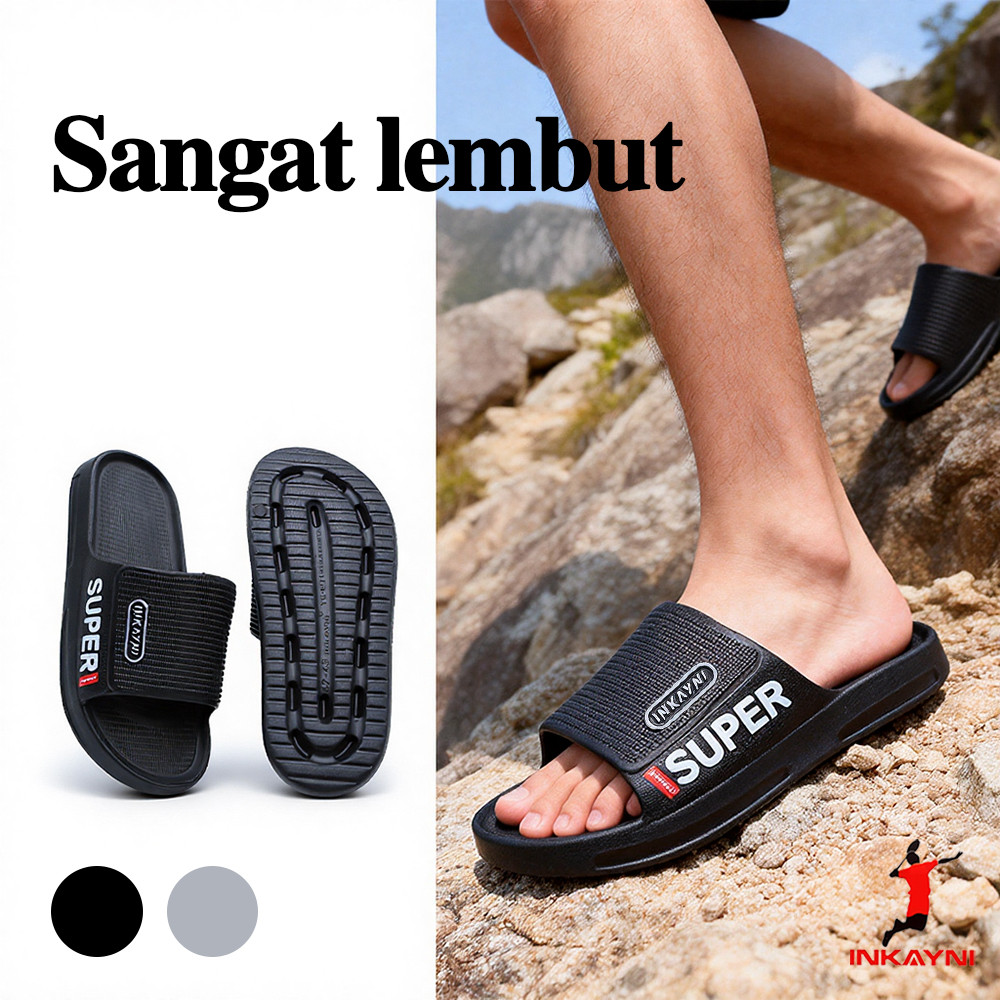 INKAYNI Sandal Karet Pria Empuk Tebal Sandal Slide Slop Pria Kece Sandal Pria Karet Empuk Anti Slip 