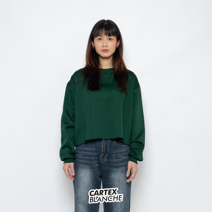 (Maison Femme) CARTEXBLANCHE Crop Basic Sweater Polos Unisex Wanita All Size - Big Size - HIJAU BOTO